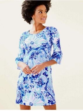 Lilly Pulitzer Xs Ophelia swim dress blue floral cute sleeves